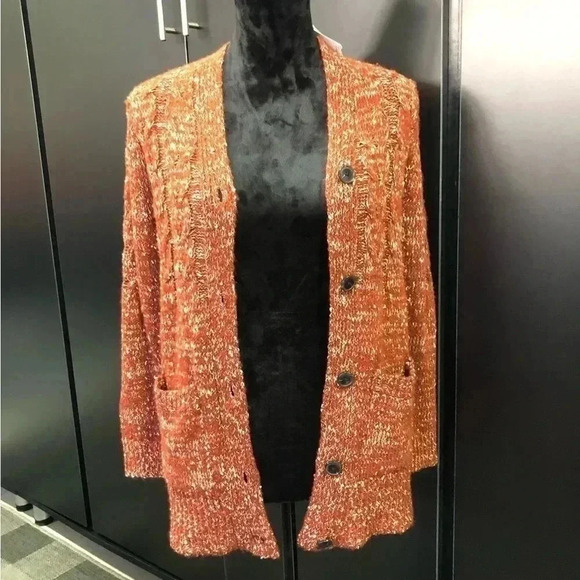 Croft & Barrow Knit Button down cardigan/ sweater,front pockets,cognac color - Picture 1 of 11